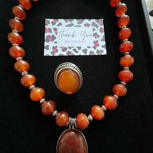 Michele Fiery Orange Beaded Necklace Set